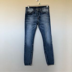 MNML Minimal Jeans Button Fly Zippered Ankle Distressed Wash Straight Leg - 28